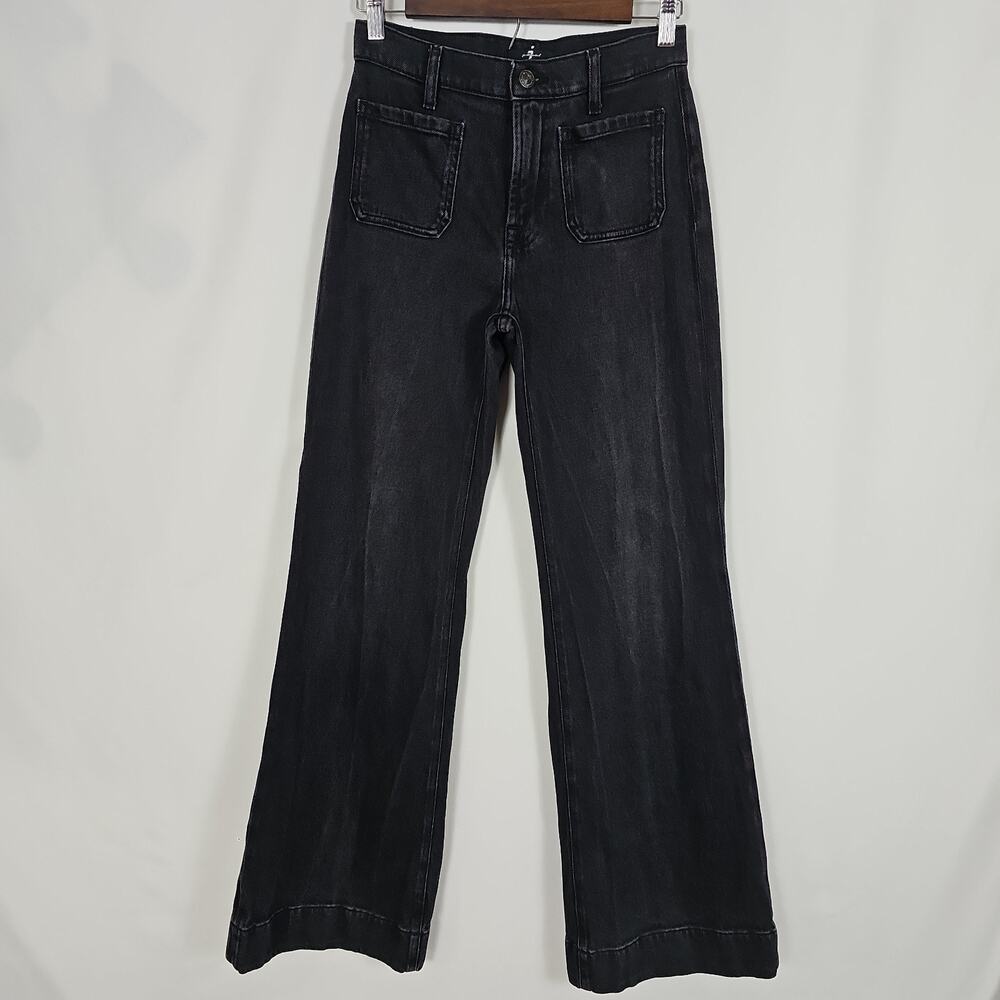 7 For All Mankind Modern Dojo Tailorless Jeans Thunder Black Flare, Size 25